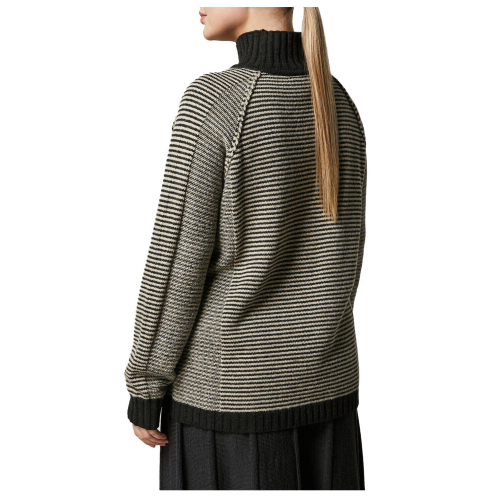 PERSONA by Marina Rinaldi Dark gray ribbed wool blend sweater 33.1364203 AFFRESCO MADE IN ITALY