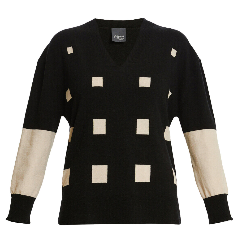 PERSONA by Marina Rinaldi BLACK stretch viscose sweater with inlay work 33.1363623 ARAGOSTA