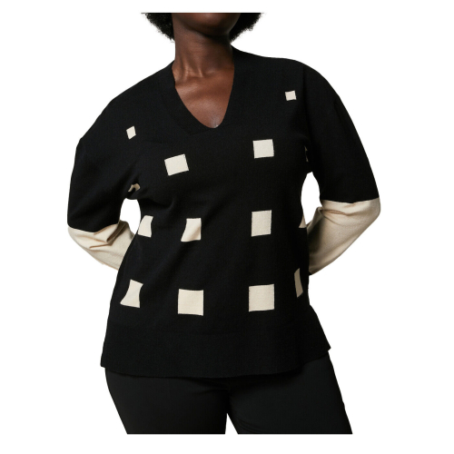 PERSONA by Marina Rinaldi BLACK stretch viscose sweater with inlay work 33.1363623 ARAGOSTA