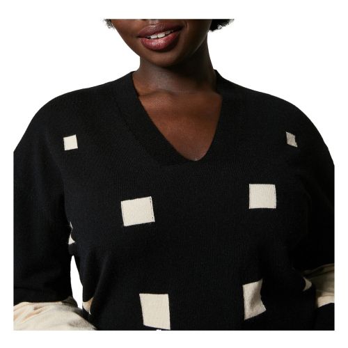 PERSONA by Marina Rinaldi BLACK stretch viscose sweater with inlay work 33.1363623 ARAGOSTA