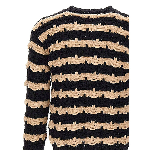 ATOMOFACTORY men's crewneck sweater maxi horizontal knots chenille stripes black/beige AFU55 MADE IN ITALY