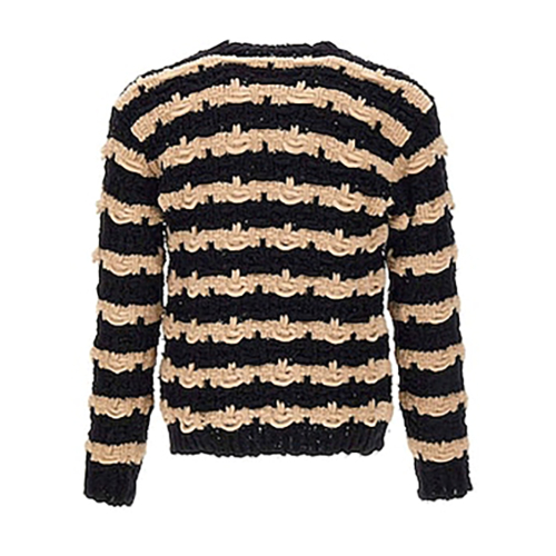 ATOMOFACTORY maglia uomo girocollo maxi nodi orizzontali ciniglia righe nero/beige AFU55 MADE IN ITALY