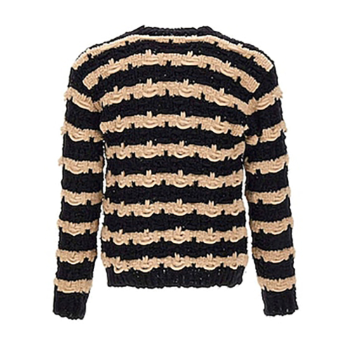 ATOMOFACTORY men's crewneck sweater maxi horizontal knots chenille stripes black/beige AFU55 MADE IN ITALY
