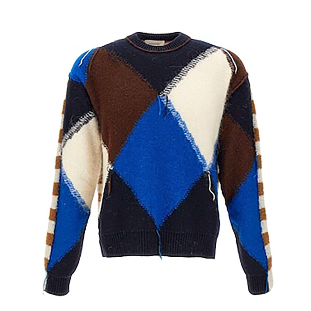 ATOMOFACTORY men's multicolor crew neck sweater bluette/blue/brown/white AFU04 MADE IN ITALY