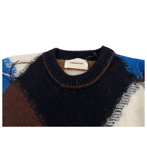 ATOMOFACTORY men's multicolor crew neck sweater bluette/blue/brown/white AFU04 MADE IN ITALY