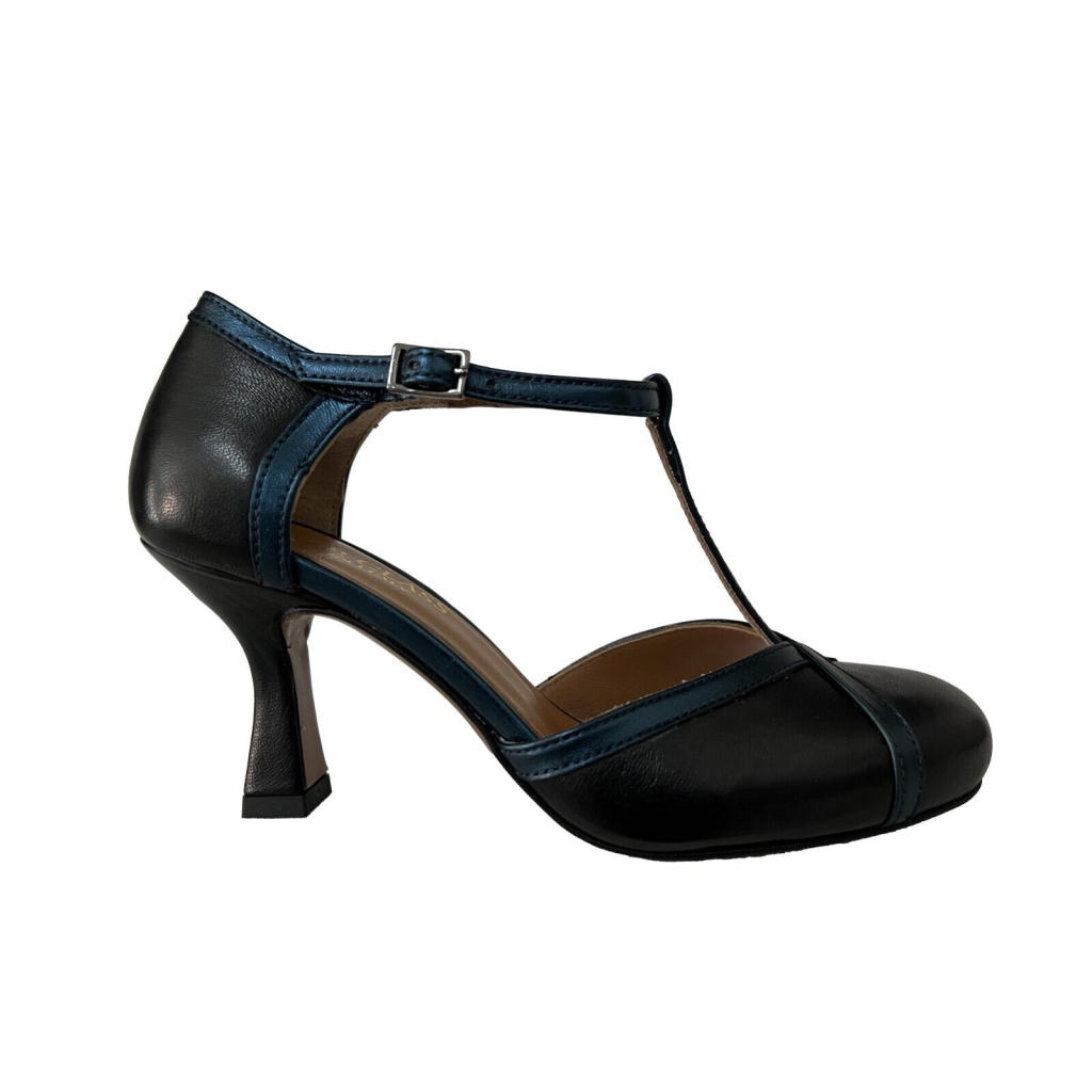 UPPER CLASS scarpa tango a t pelle bicolore nero/laminato petrolio C2301 MADE IN ITALY