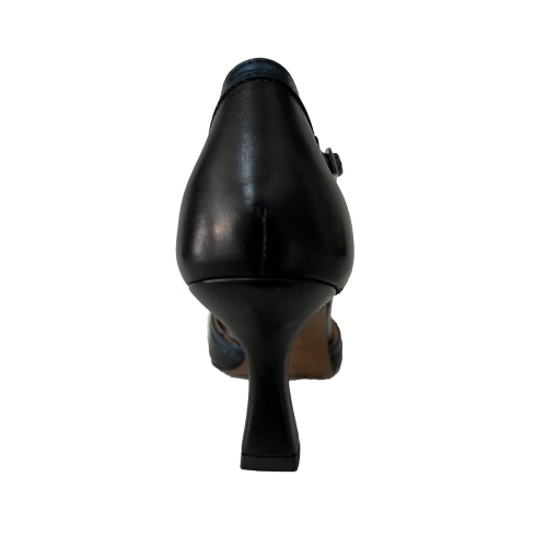 UPPER CLASS t-shaped tango shoe two-tone leather black/petroleum laminate C2301 MADE IN ITALY