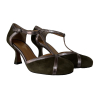 UPPER CLASS women's t-shaped tango suede shoe khaki /gunmetal laminate C2301 MADE IN ITALY