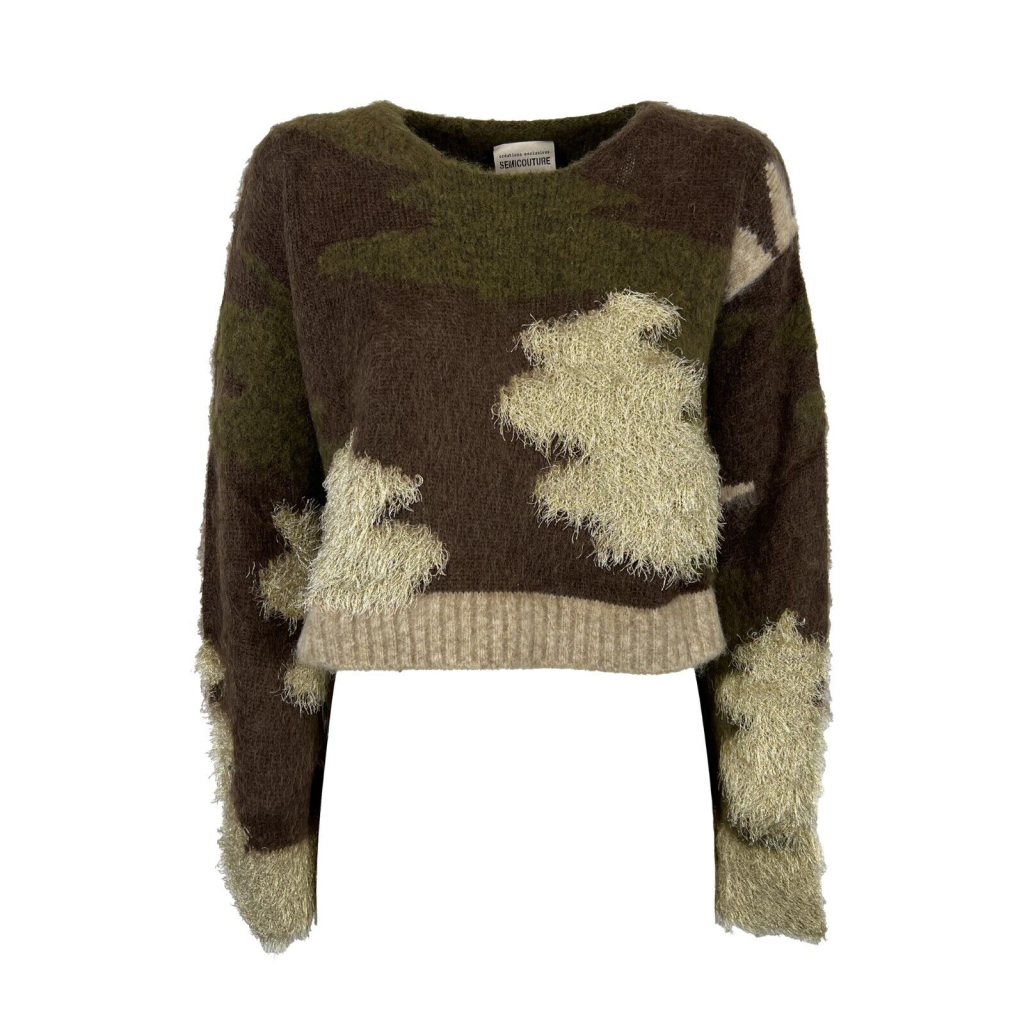 SEMICOUTURE Camouflage crew neck sweater Y3WF01 LAETITIA MADE IN ITALY