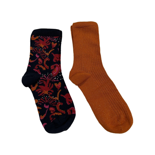 LA FEE MARABOUTEE pair of women's socks patterned blue + orange lurex TIACO