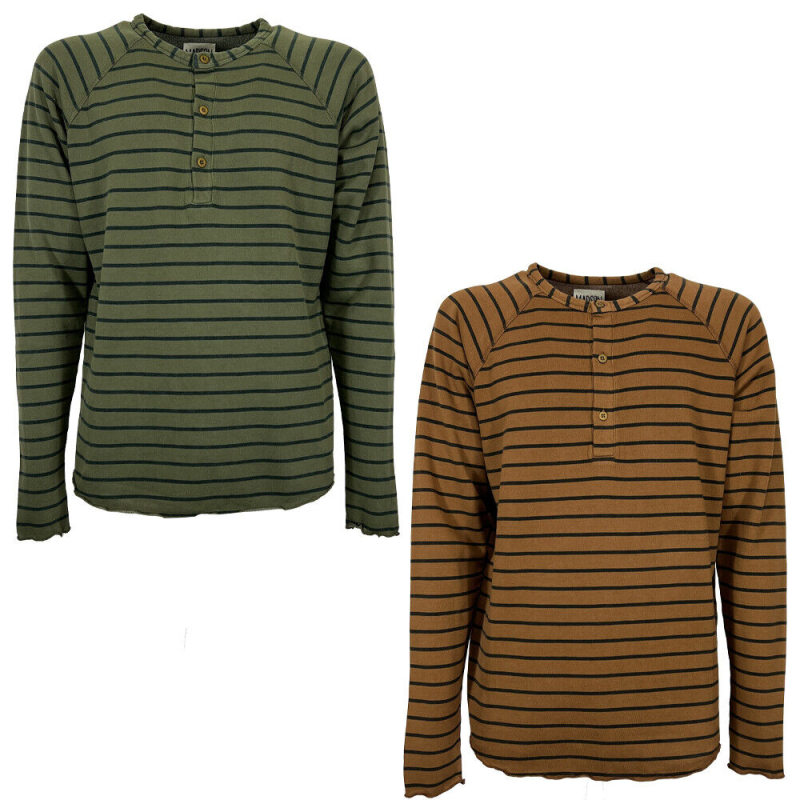 MADSON by BottegaChilometriZero men's serafino sweatshirt with 3 striped buttons DU22759 MADE IN ITALY