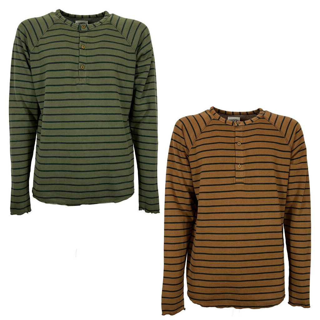 MADSON by BottegaChilometriZero men's serafino sweatshirt with 3 striped buttons DU22759 MADE IN ITALY