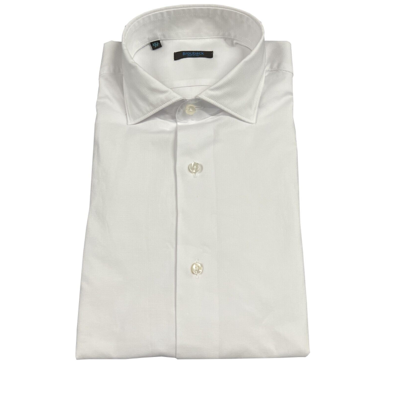 BROUBACK men's white piquet shirt ASC NISIDA 38 Z-QCLAX 1347 100% cotton MADE IN ITALY