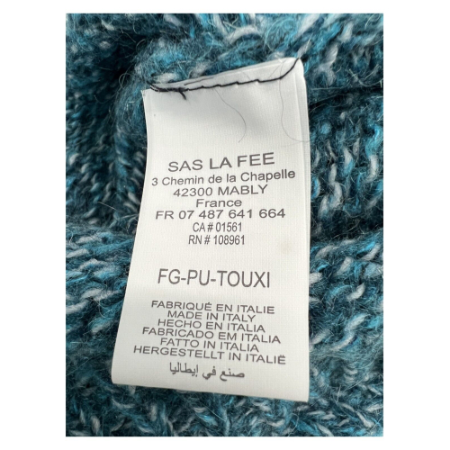 LA FEE MARABOUTEE women's petrol v-neck sweater melange TOUXI WOOL BLEND MADE IN ITALY