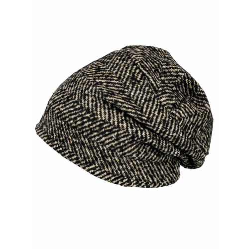 NEIRAMI women's hat in black/beige herringbone fabric AC04BR LINING MADE IN ITALY