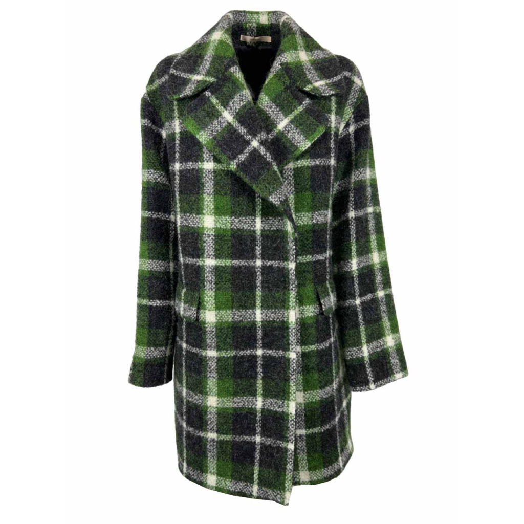 NORMEET cappotto donna quadri verde/grigio 23407 FLAUTO MADE IN ITALY