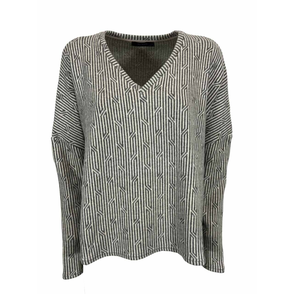 NEIRAMI women's white/grey heavy cotton sweater B252JQ BOX SWEATER MADE IN ITALY