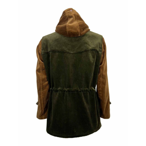 EQUIPE 70 men's two-tone velvet jacket with green wool/leather insert EUV02 MINI FIELD MADE IN ITALY