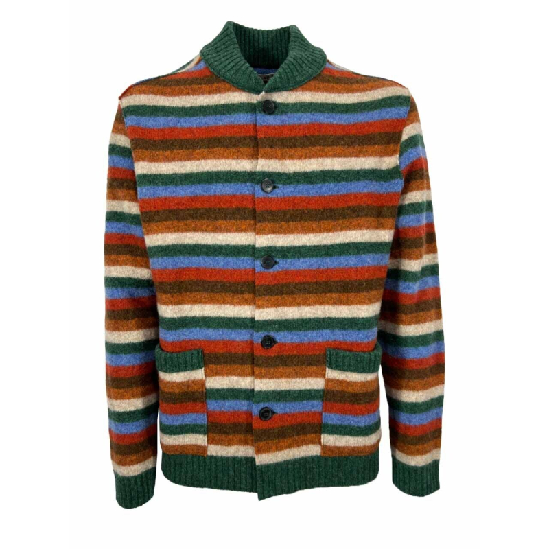 RAW LAB multicolor striped cardigan PT00005SPL 100% shetland KNOLL YARNS MADE IN ITALY