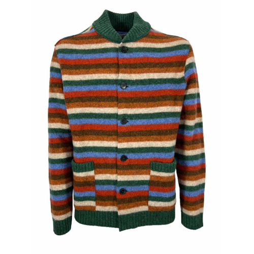 RAW LAB multicolor striped cardigan PT00005SPL 100% shetland KNOLL YARNS MADE IN ITALY