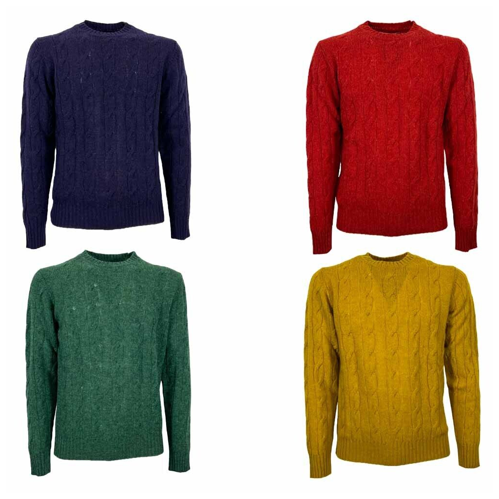 RAW LAB men's cable knit crew neck sweater PT00004SHT LIVERPOOL 100% shetland KNOLL YARNS MADE IN ITALY