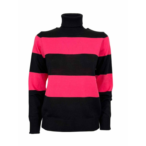 OPEN LAB black women's sweater with wide contrasting stripes WANDA R MADE IN ITALY