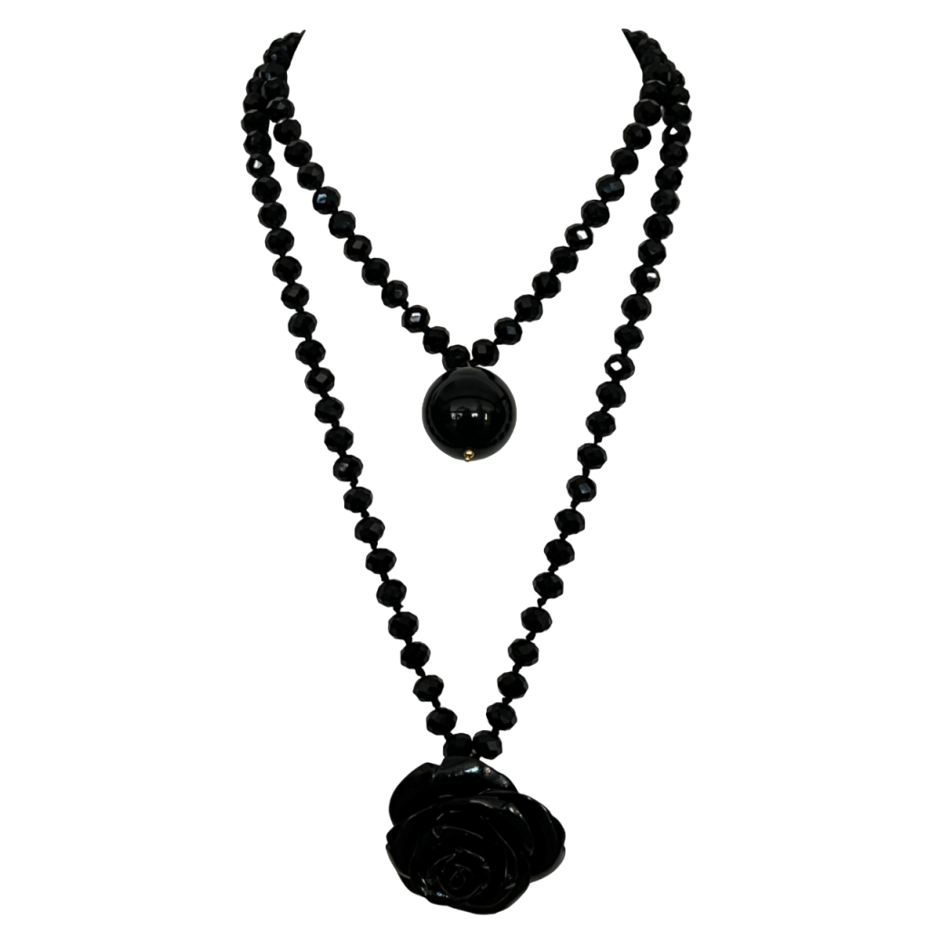 IL GUSCIO CAMEO large crystal necklace with sphere and rose pendants