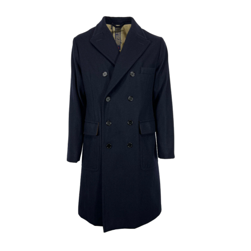 L’IMPERMEABILE blue double-breasted men's coat ALAIN NEW LODEN regenerated wool MADE IN ITALY