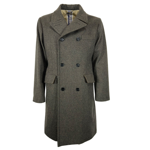 L'IMPERMEABILE grey/green double-breasted men's coat COAT NEW LODEN regenerated wool MADE IN ITALY