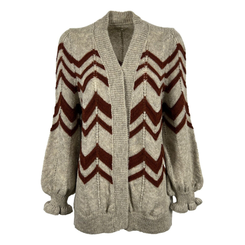 HUMILITY 1949 beige women's cardigan with brick inserts HN-GI-NANCIE wool blend MADE IN ITALY