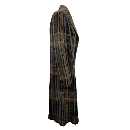 HUMILITY 1949 maxi cardigan donna fantasia quadri nero/cammello HB-GI-MIRANDA MADE IN ITALY