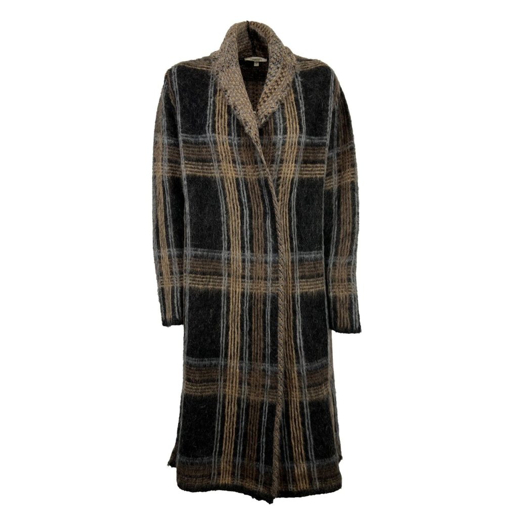 HUMILITY 1949 women's maxi cardigan with checked pattern, black/camel HB-GI-MIRANDA MADE IN ITALY