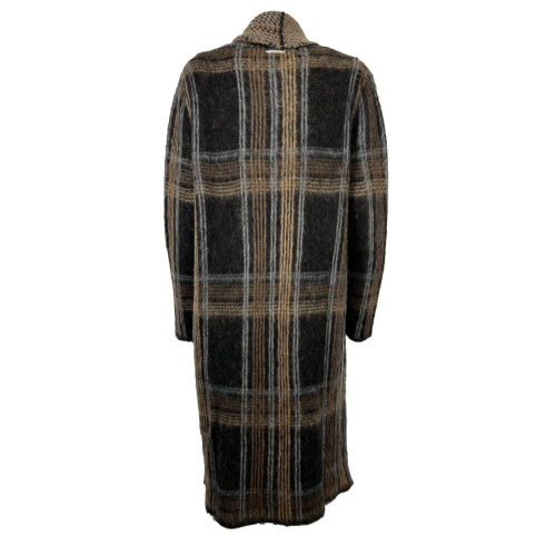 HUMILITY 1949 women's maxi cardigan with checked pattern, black/camel HB-GI-MIRANDA MADE IN ITALY