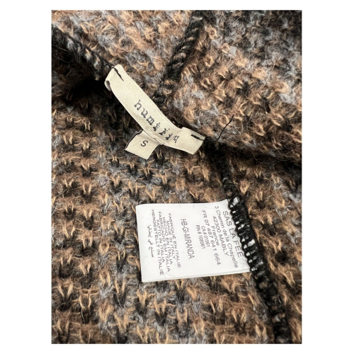 HUMILITY 1949 women's maxi cardigan with checked pattern, black/camel HB-GI-MIRANDA MADE IN ITALY