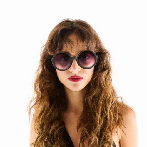 OKKIA Round Monica black sunglasses soft touch gradient lenses