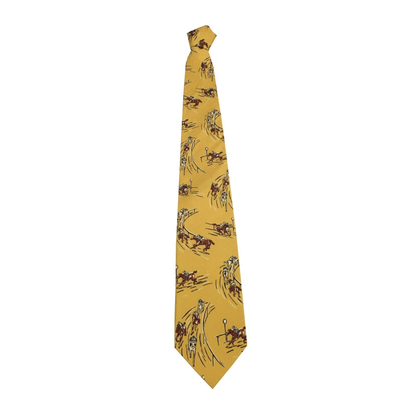 DRAKE'S LONDON Men's yellow lined horse pattern tie MADE IN ENGLAND