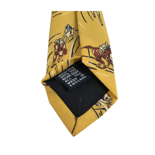 DRAKE'S LONDON Men's yellow lined horse pattern tie MADE IN ENGLAND