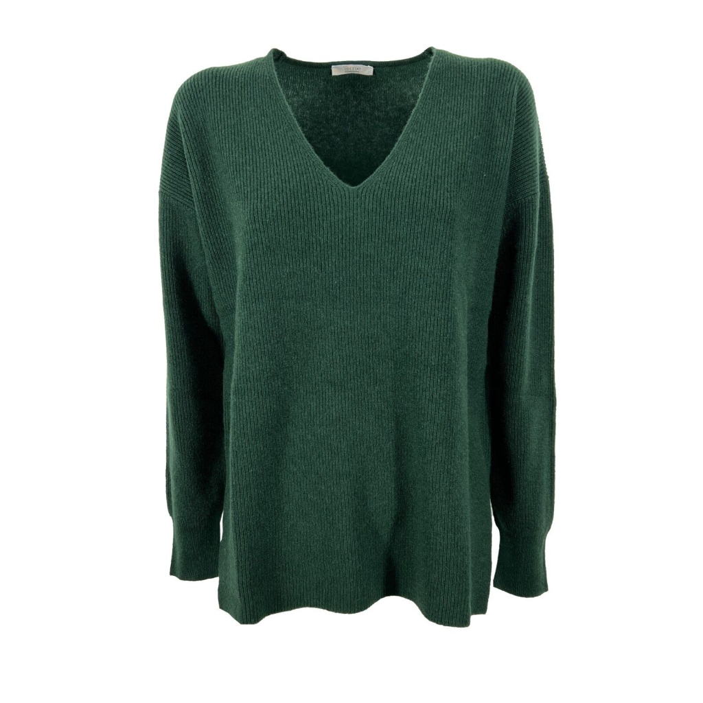 TERRAE CASHMERE women's ribbed v-neck sweater forest green TC00256D 100% cashmere
