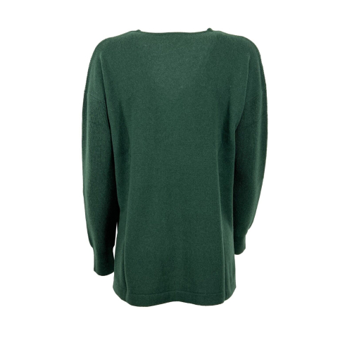 TERRAE CASHMERE maglia donna a v coste verde bosco TC00256D 100% cashmere