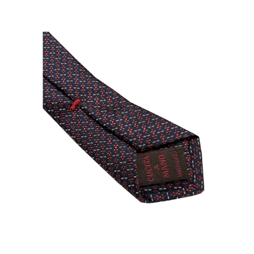 FIORIO MILANO men's lined tie, blue/brick micro-design, hand-stitched MADE IN ITALY