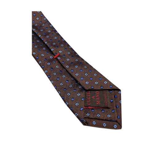 FIORIO MILANO men's lined tie, brown/blue micro-design, 100% silk MADE IN ITALY