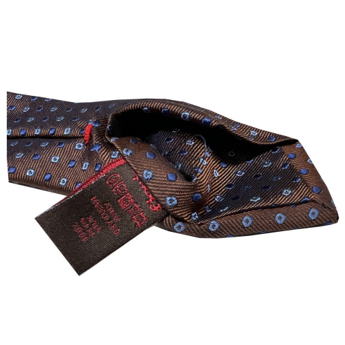 FIORIO MILANO men's lined tie, brown/blue micro-design, 100% silk MADE IN ITALY