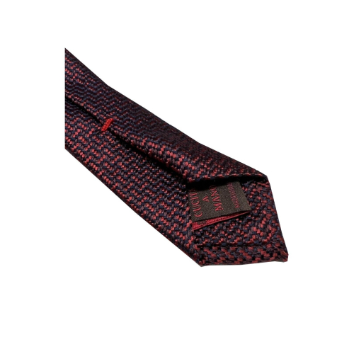 FIORIO MILANO cravatta uomo foderata microdisegno bordeaux/rosso cucita a mano 100% seta MADE IN ITALY