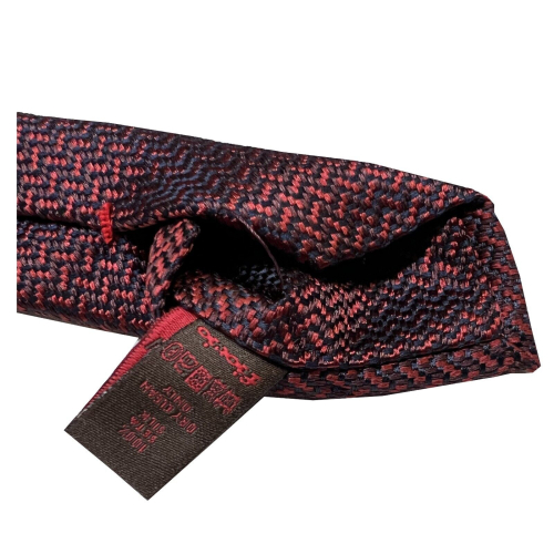FIORIO MILANO cravatta uomo foderata microdisegno bordeaux/rosso cucita a mano 100% seta MADE IN ITALY