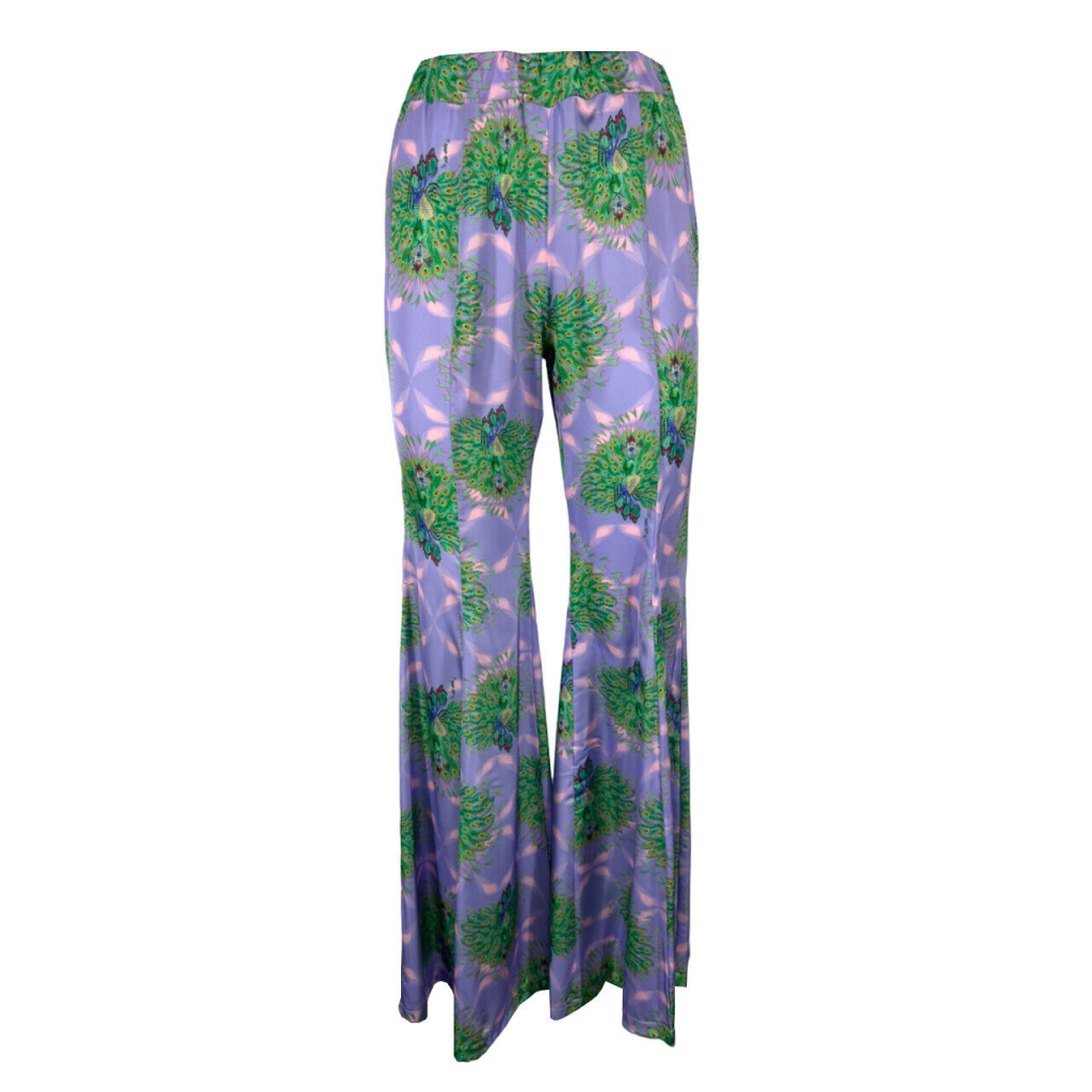 IL THE DELLE 5 women's lilac/green patterned trousers DENNIS 43ST PEACOCK MADE IN ITALY