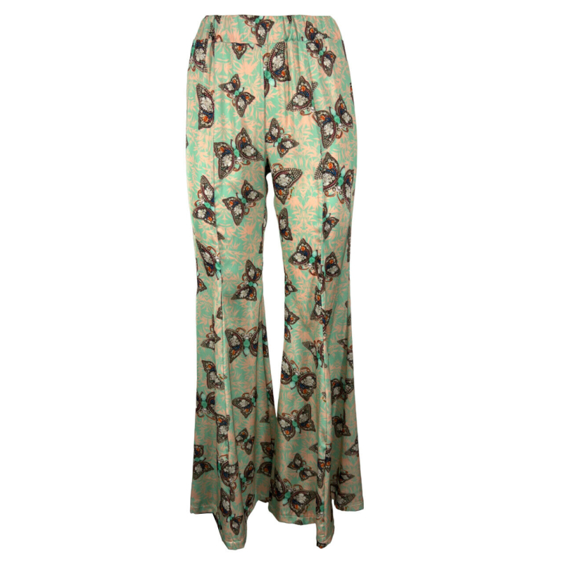 IL THE DELLE 5 women's trousers with green/salmon butterfly pattern DENNIS 43ST BUTTERFLY MADE IN ITALY