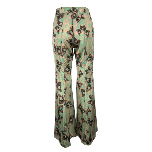 IL THE DELLE 5 women's trousers with green/salmon butterfly pattern DENNIS 43ST BUTTERFLY MADE IN ITALY