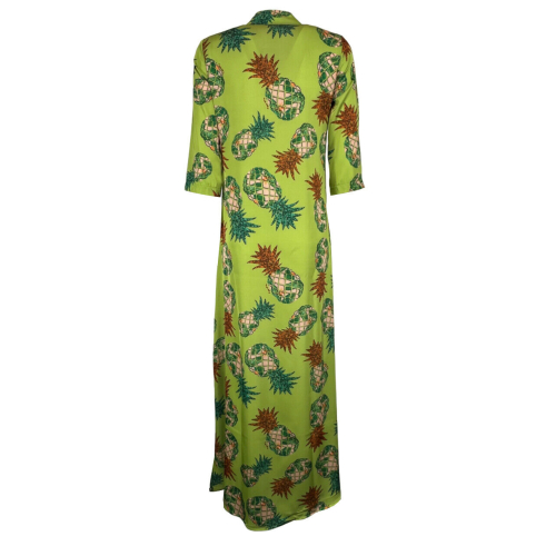 IL THE DELLE 5 long women's dress with green pineapple pattern SIVIGLIA 43ST PINEAPPLE MADE IN ITALY