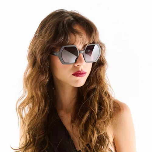 OKKIA pre-assembled black hexagonal EMMA sunglasses with soft touch frame