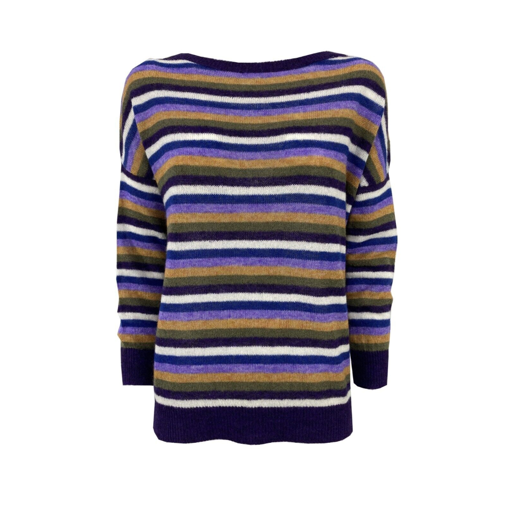 CUCU' LAB women's purple/white/green striped sweater art AMBER MADE IN ITALY